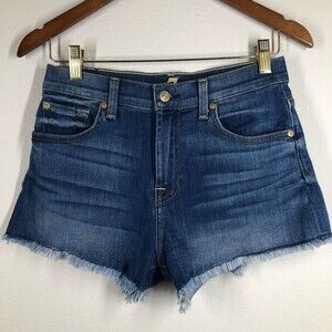 7 for All Mankind Raw Hem Denim Highwaisted Jean Shorts 25